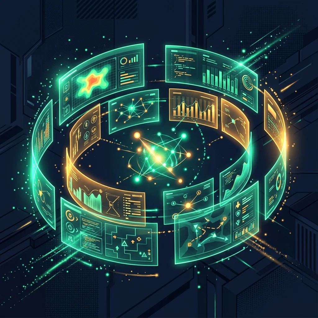 Holographic gaming analytics collaboration dashboard with data screens