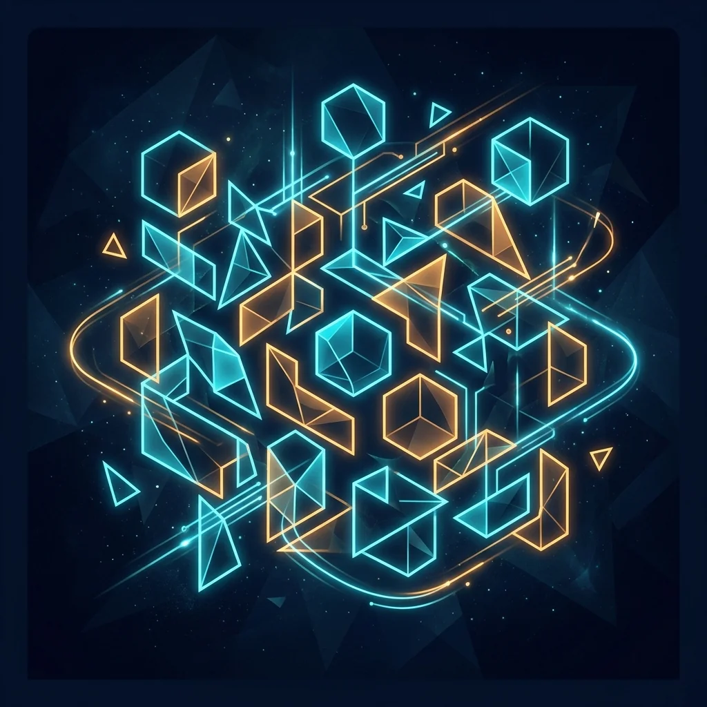 Abstract puzzle brain teaser with glowing geometric shapes